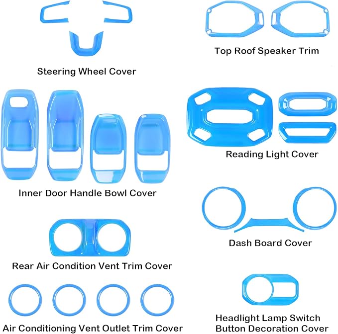 CheroCar 21PCS Full Set Interior Decoration Trim Kit for 2018-2021 Jeep Wrangler JL JLU & Gladiator JT Steering Button Frame, Air Conditioning Vent, Reading Light, Speaker (Light Blue)