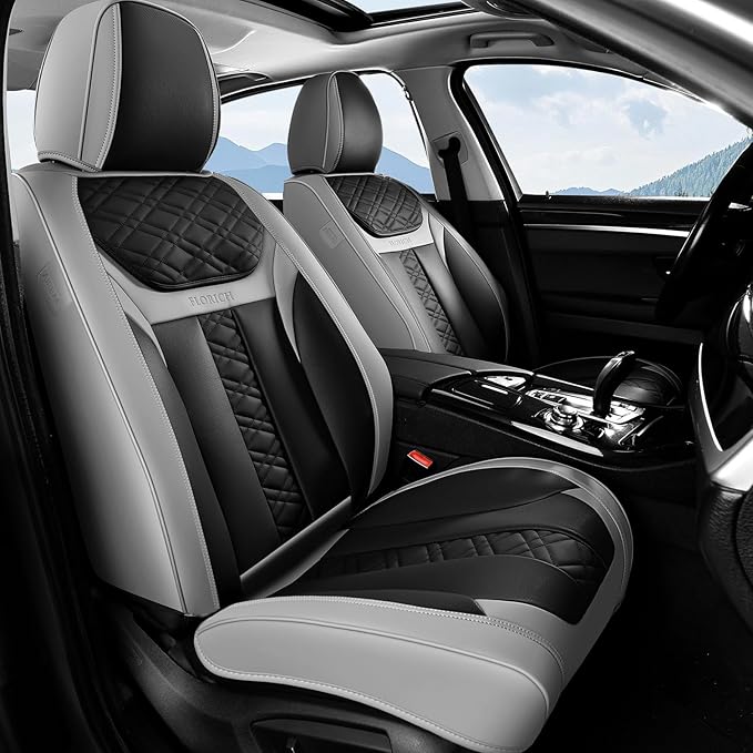 FLORICH Seat Covers, Atomutive Car Seat Covers Full Sets, Waterproof Seat Cover for Cars, Luxury Leather Universal Seat Cover Accessories Fit for Most Cars SUV Truck Sedans(Grey)