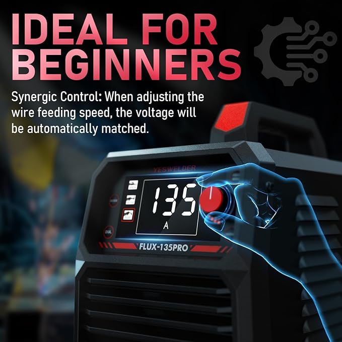 YESWELDER 135A MIG Welder, 110V Flux Core MIG/Lift TIG/Stick 3-in-1 Large LED Digital Display Welding Machine IGBT Inverter Welder