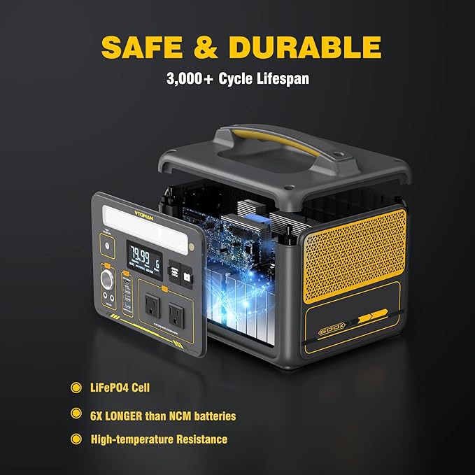 VTOMAN Jump 600X Solar Generator with 200W Solar Panel, 299Wh Portable Power Station with 2x 600W AC Outlets (Surge 1200W) for Outdoor Camping, Vehicle Emergency, Electric Backup