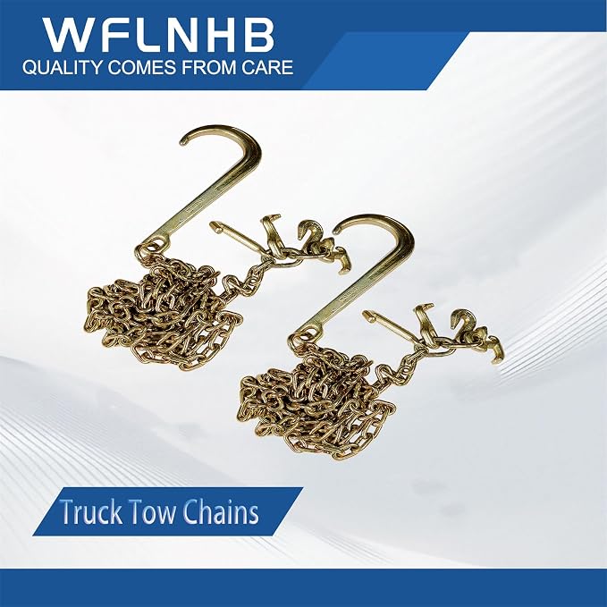 WFLNHB 2PCS G70 5/16 x10 Transportation Tow Chain with RTJ and Grab Hook | Replacement for Recovery Truck Axles