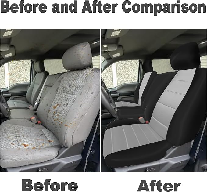 Custom 40/20/40 Split Bench Seat Covers for Ford F150 XL/Standard Cab 2004 2005 2006 2007 2008 Heavy Duty Cloth Protector Interior Accessories，Waterproof & Machine Washable - Gray