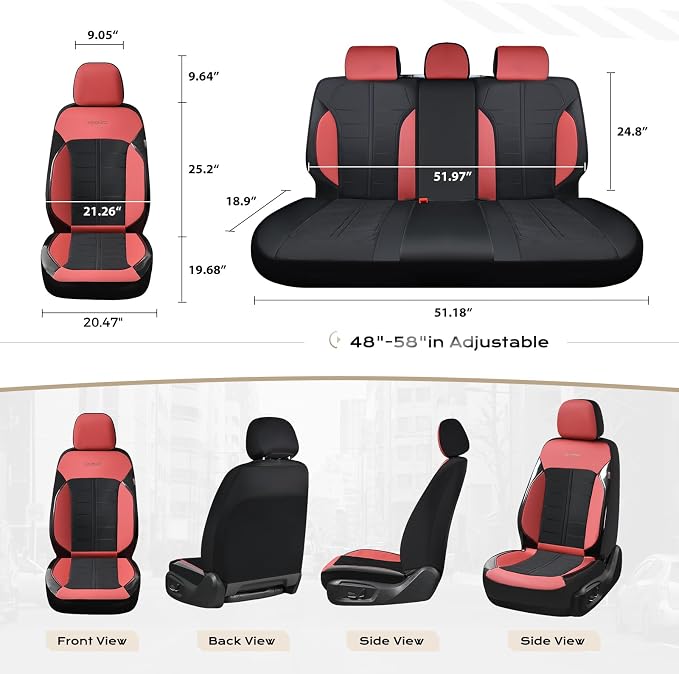 Coverado Seat Cover, Car Seat Cover Full Set, 3D Air Mesh Breathable Seat Protectors Sports Carbon Fiber Design Airbag Compatible Comfort Universal for Most Cars, Van,Trucks, SUV, Black&Wine