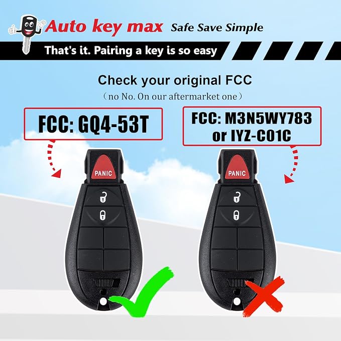 Programmable Keyfob, Replacement Car Keys Fob and DIY Programmer Kit for 2013-2017 Dodge RAM 1500 2500 3500 Remote GQ4-53T