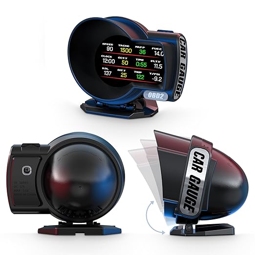 obd2 Gauges Display Car HUD Head Up Display F8 Plus,OBD+GPS Gauge, Digital Speedometer for Car with Water Temperature, Voltage, Fuel Consumption, RPM,obd2 Gauge Speedometer Suitable for All Car