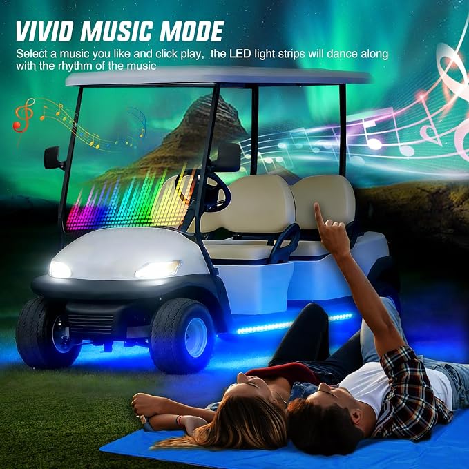 Nilight 2PCS Golf Cart Underbody Lights Kit RGB Multi-Mode LED Neon Accent Lighting Lamp APP Remote Control Sound Active Music Sync IP67 Waterproof 12V-66V for EZGO Yamaha Club Car