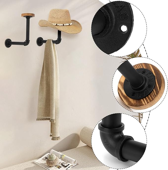 3 PCS Helmet Wall Mount - PSLER Industrial Pipe Helmet Rack,Wig Holder,Hat Display Rack for Motorcycle Helmets,Hats, Baseball and Rugby Helmets