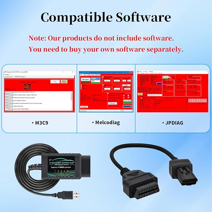ELM 327 OBD2 USB V1.4 Adapter Cable for JPDiag Melcodiag M3C9 Software with Ducati 4 pin OBD2 Adapter,Compatible with Ducait Multistrada 1200/Diavel/Panigale 1199/Monster 696 796 1100 Motorcycle