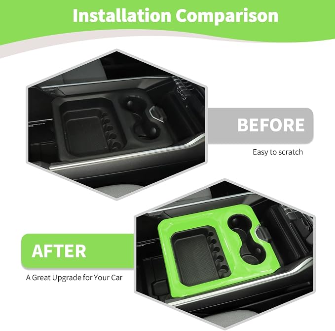 RT-TCZ for RAM Green Center Console Cup Holder Panel Trim Cover for Dodge RAM 2018 up Green Interior Accessories