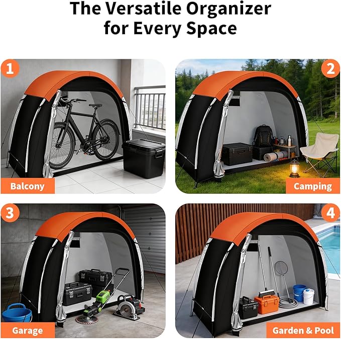 Bike Storage Tent with Rain Cover & Mesh Window, PU5000 Waterproof Bike Shed for 2-3 Bikes, Portable Outdoor Storage Shelter for Bicycle, Motorcycle, Lawn Mower, Garden Tools (6.6x2.6x5.6FT)