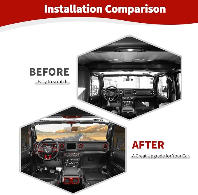 RT-TCZ for Wrangler JL Interior Accessories Red Trim Cover Kit for Jeep Wrangler JL JLU 2018-2023 AC Vent Trim Rings 20pcs Red