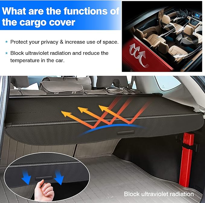 Powerty Retractable Cargo Cover for 2012-2016 Honda CRV, Canvas Texture Trunk Cover Privacy Screen Rear Security Shade for CR-V Accessories