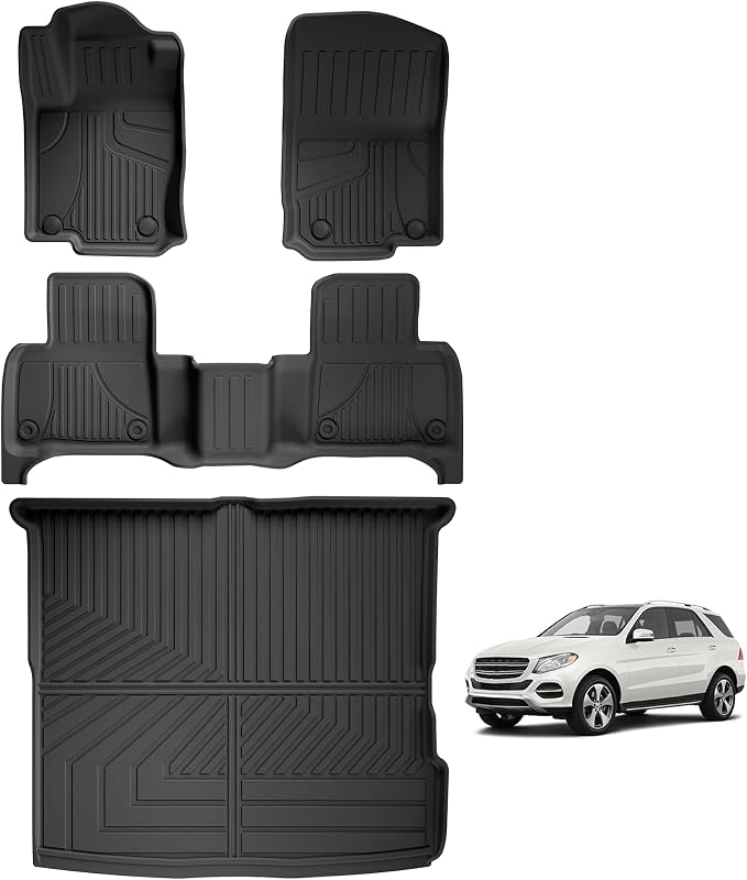 Floor Mats & Cargo Liner Fit for Mercedes Benz GLE 2016-2019 | ML Class 2012-2015 350/400 /63 AMG S, All Weather TPE Floor Liners Custom Fit GLE & ML Car Mats, Black