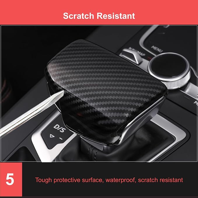 Gear Shift Knob Cover Compatible with Audi Q5 2018-2025, Carbon Fiber Car Gear Head Knob Frame, Gear Shifter Knob Cover Trim Cap Protector for Audi Q5/Q5 Sportback, ABS Carbon Fiber Q5L Accessories
