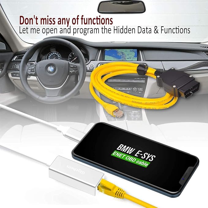 Lightning to OBD2 2 in 1 Phone to OBD2,ENET Rj45 Cable ethernet Connector Tools to OBD Interface Cable Coding F-Series 10/100Mbps High Speed,Plug and Play[Silver]