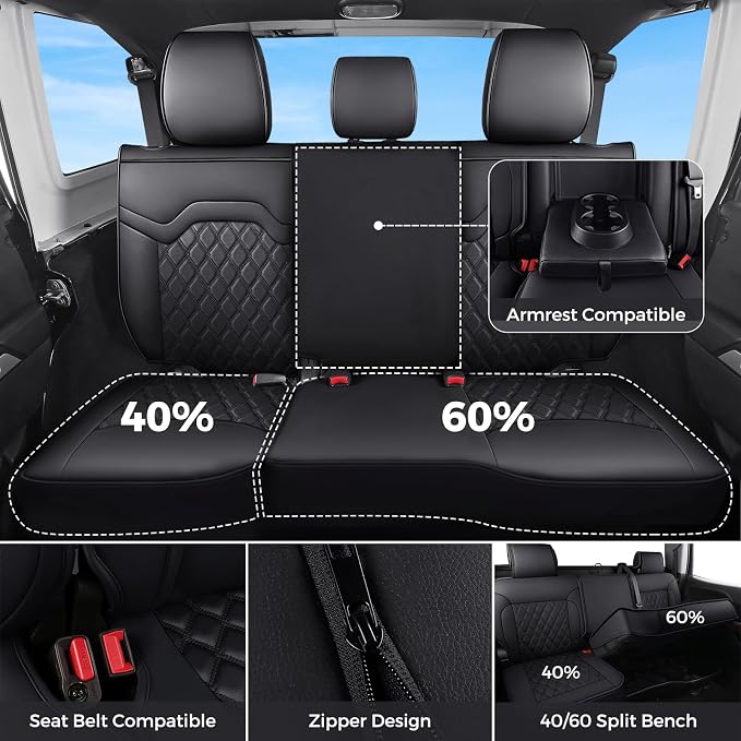 Huidasource Seat Covers for Trucks Chevy Silverado/GMC Sierra, GMC Sierra 1500 Seat Covers, 1500 2014-2018, 2500HD 3500HD 2015-2019 Crew Double Extended Cab Nappa Leather Covers (Full Set/Black)