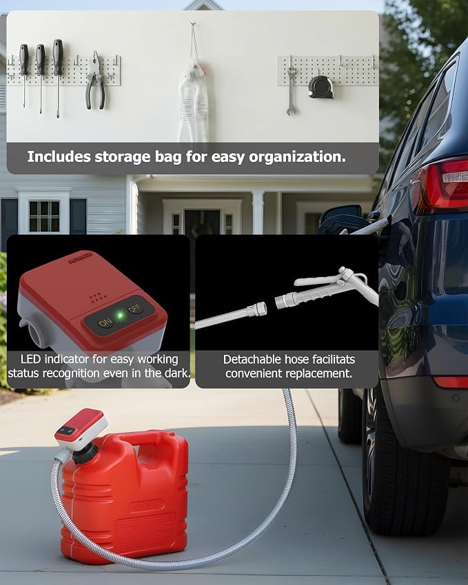 PETASOON Patented Fuel Transfer Pump Battery & USB Powered Operated 3.8GPM Gas Can Electric Automatic Pumps Transfer Gasoline Diesel Oil Liquid Water with Manual Flow Control(Gas Can Not Included)