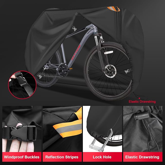 Zettum Bike Cover for 1 Bike - Outdoor Bike Cover for Stationary 1 Bike Waterproof & Heavy Duty, 600D Bicycle Cover for Single eBike, Mountain Bike, Road Bike, Hybrid Bike, Beach Cruiser Bike Storage