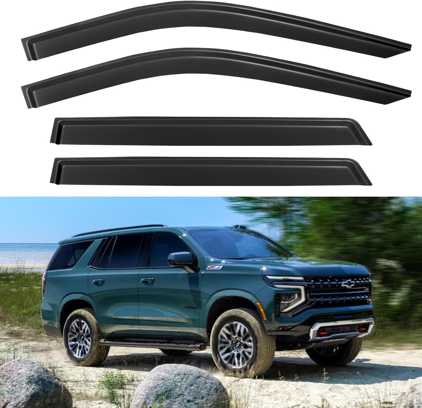 Window Visors Rain Guards for 2021 2022 2023 2024 2025 Chevy Tahoe, Out-Channel Window Vent Wind Deflectors Visors Shades for 21-25 GMC Yukon (Not for Yukon XL)