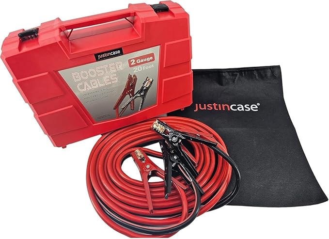 Justin Case Heavy-Duty Jumper Cables for Car, Includes 2 Gauge Wire Conductor 20' car Jumper Cables & 365 Day Roadside Assistance