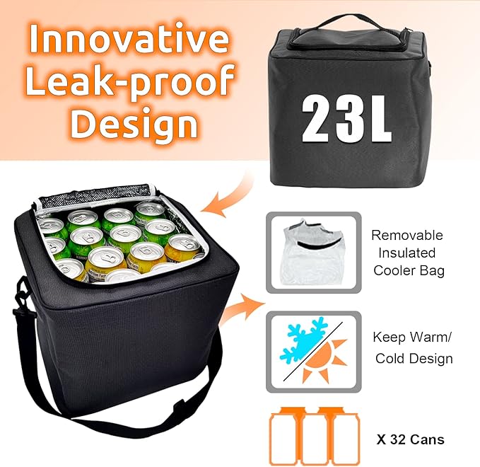 EAROND Collapsible Trunk Organizer with Insulated Leakproof Cooler Bag,Removable Lid,Adjustable Securing Straps,3 Compartments Trunk Organizer for SUV,Truck,Sedan(Grey & Black)