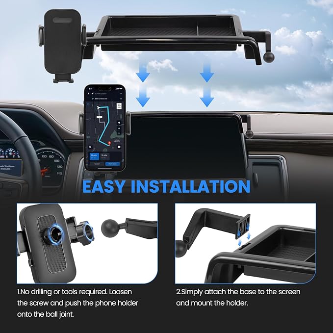Car Phone Holder Compatible with Chevy Suburban Tahoe/GMC Yukon 2021-2024 Accessories 10.2-Inch Screen Fixed Clip, Cell Phone Mount with Dash Center Console Organizer Hands-Free 360° Rotation