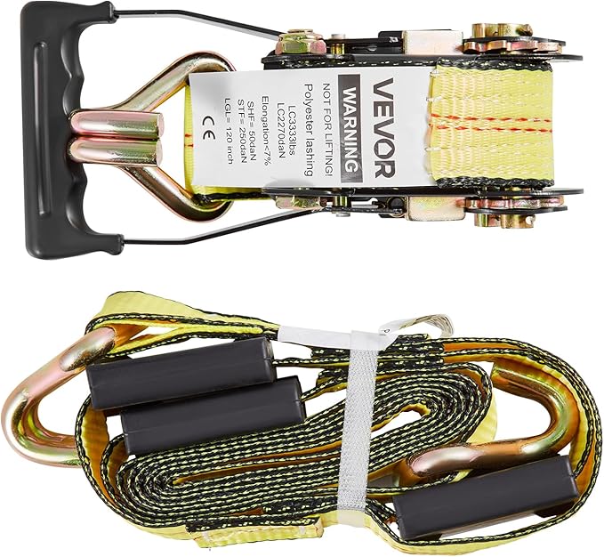 VEVOR Wheel Chock Tie-Down Kit, Deck-Style Trailer Tie Down Strap, Car Tie Down Kit with J-Hook, Break Strength 10009 lbs & Working Load 3333 lbs Motorcycle System for SUVs, Trailers, Trucks