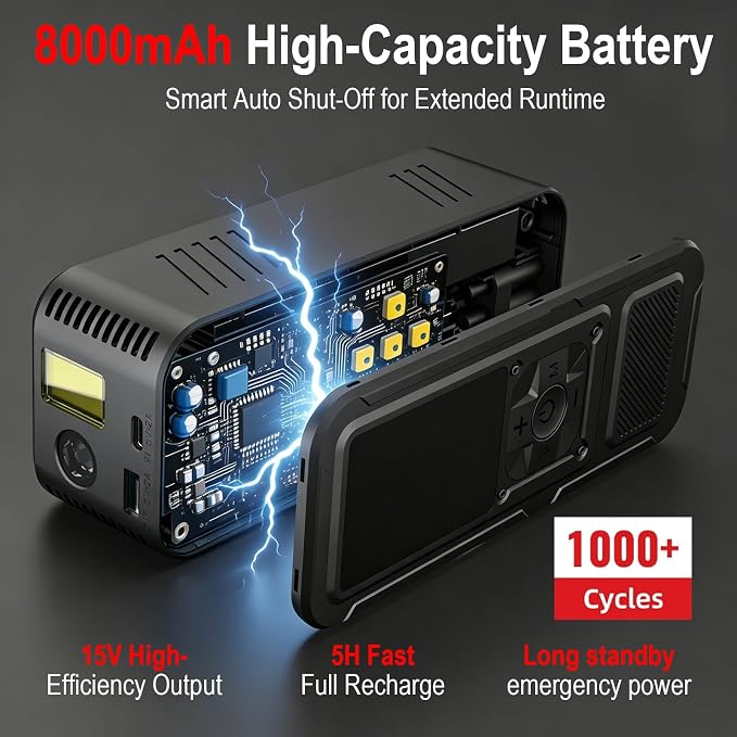 1000A Portable Car Jump Starter with Air Compressor, 150PSI Smart Tire Inflator for Cars, Trucks & SUVs, 12V Battery Booster with LCD, USB-C Fast Charging, LED Emergency Light &