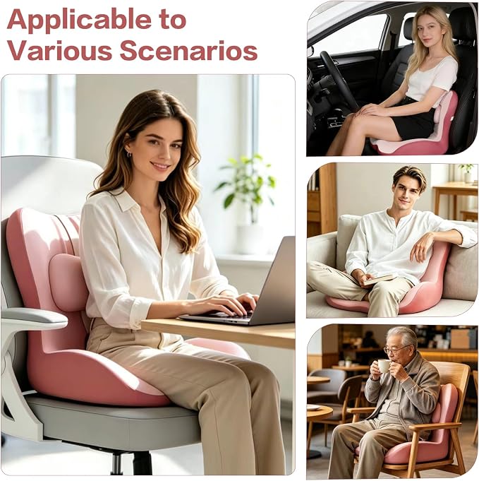Office Chair Cushion with Adjustable Lumbar Support Pillow, Ergonomic Memory Foam Seat Cushion for Desk Chair, Tailbone Pressure Relief Cushion with Back Support Pillow for Car Seat