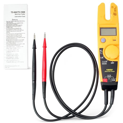 T5-1000 Voltage Continuity and Current Tester Replacement for Fluke Handheld Electrical Testing Tools, OpenJaw Design for Current Measurements Without Metal Touching, Slim Reach Probe Tips