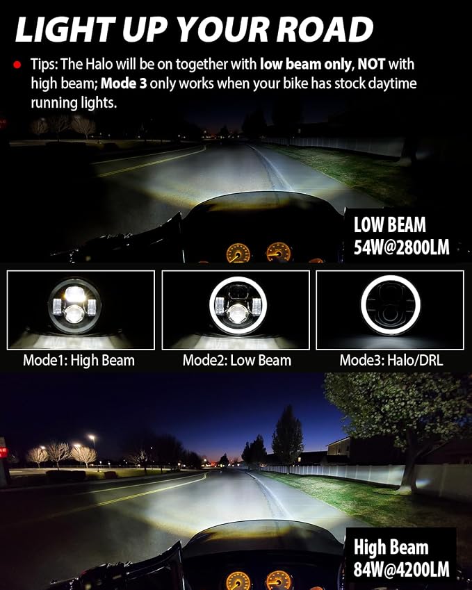 Z-OFFROAD Upgrade 7 Inch Motorcycle LED Headlight w/DRL White Halo DOT Kit Compatible with Harley Davidson Street Glide Road King Special Electra Glide Ultra Classic Fat Boy Heritage Softail - Chrome
