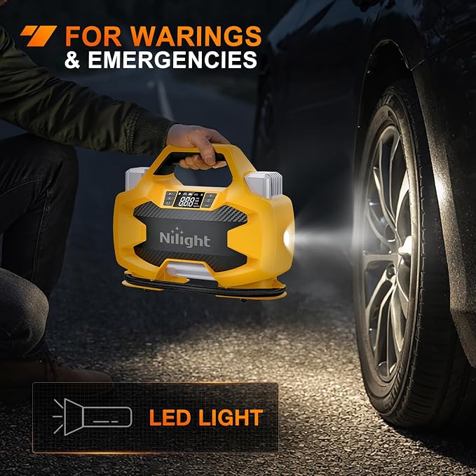 Nilight Portable DC 12V Heavy Duty Tire Inflator Dual Cylinders and Dual Motors Tire Pump 150PSI Air Pumps Auto Shutoff with Screen and LED Light Air Compressor for Pickup Truck ORVs SUVs Cars