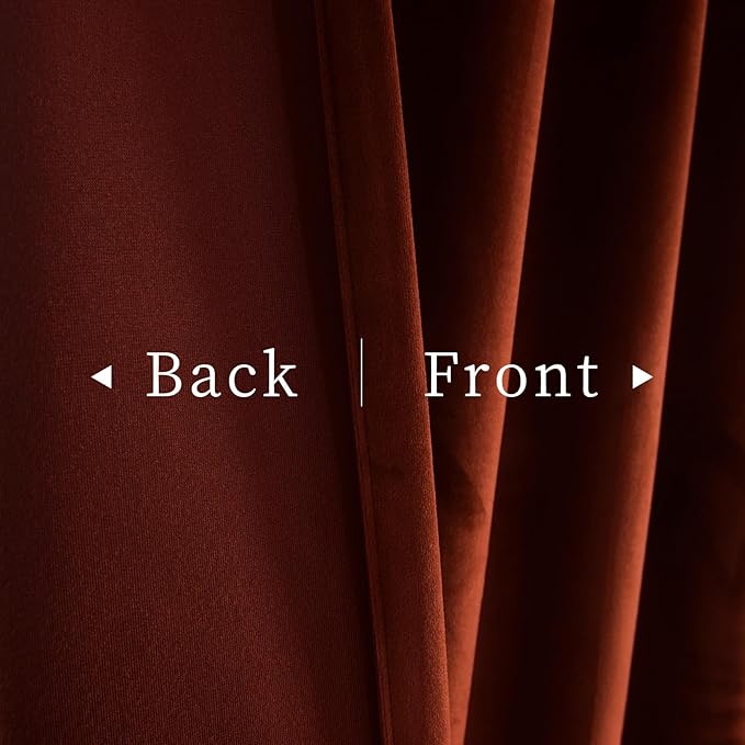 Roslynwood Luxury Soft Burnt Ochre Velvet Curtains 96 inches Long Back Tab Thermal Insulated Blackout Window Drapes for Living Room/Bedroom/Dining Room, W52 x L96, 2 Panels
