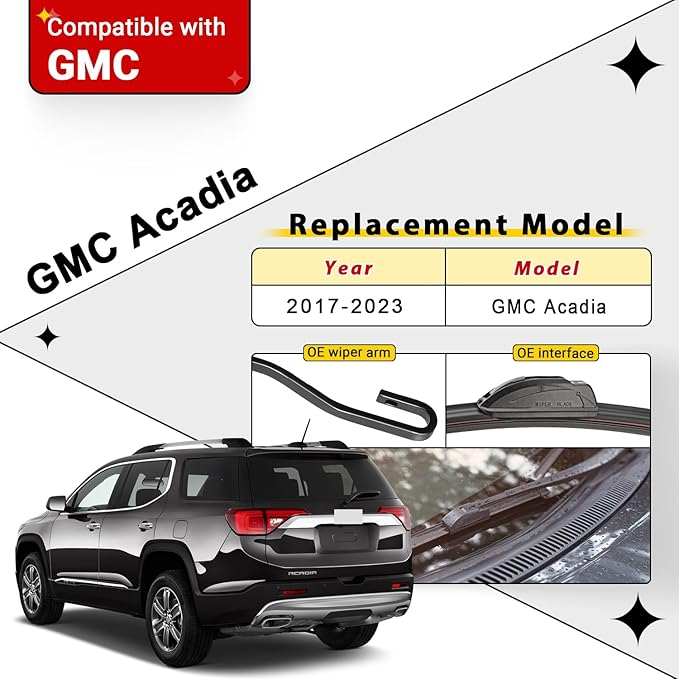 Windshield Wiper Blades Replacement for 2017-2023 GMC Acadia Original Factory Quality Front Rear Wipers Blade Set for My Car - 24" 20" 10" (Pack of 3)