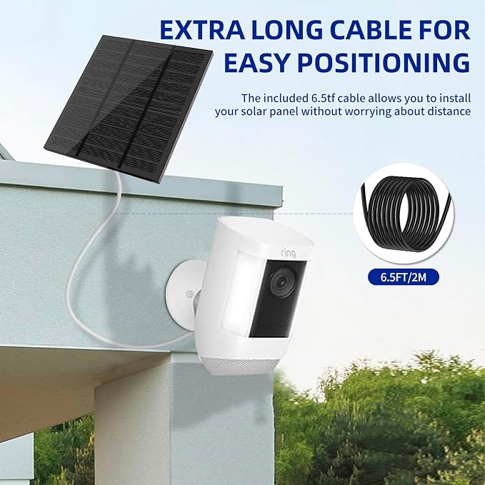 Solar Panels for Ring Camera Outdoor (New Generation) 5W 5V Solar Panel Charger with USB-C&Plug for Spotlight Cam Plus&Stick Up Cam Pro.Waterproof IP65 360°Adjustable 2M Cable (Black, 1)