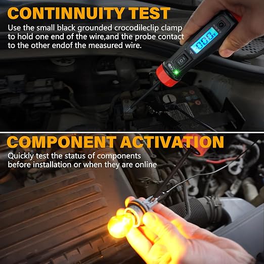 Power Circuit Probe Tester, 5-60V DC LCD Digital Automotive Test Light, Auto Voltage Tester with Voltmeter&Illumination, Car Fuse Relay Component Continuity Frequence Electrical Test Tool