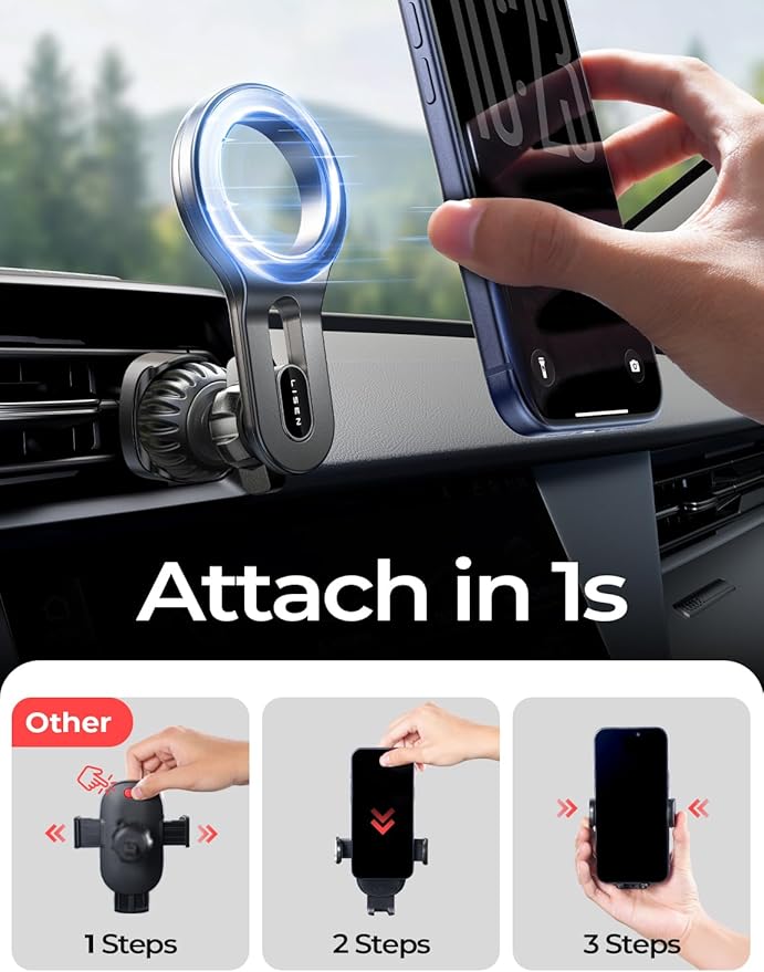 LISEN for MagSafe Car Mount, Magnetic Phone Holder for Car Air Vent Phone Mount, Hands Free Car Phone Mount Phone Holders for Your Car Accessories for Women Men for iPhone 17 Pro Max 16 15 14 13