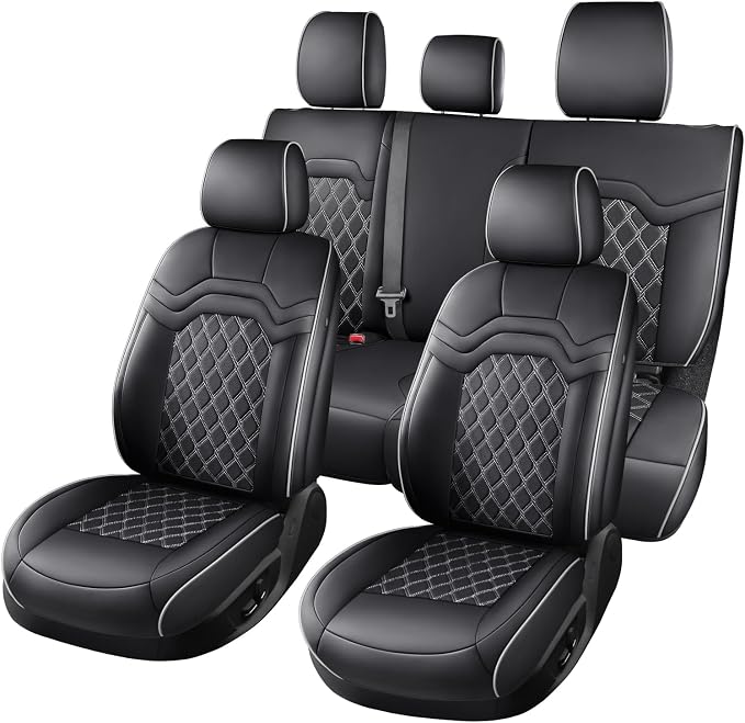 Huidasource Seat Covers for Jeep Wrangler JL 2018-2026, Cupholder Compatible, Waterproof Leather Seat Cover Full Set for Jeep Wrangler JL 4-Door, Custom Fit Seat Cushion Covers (Full Set/Black&White)