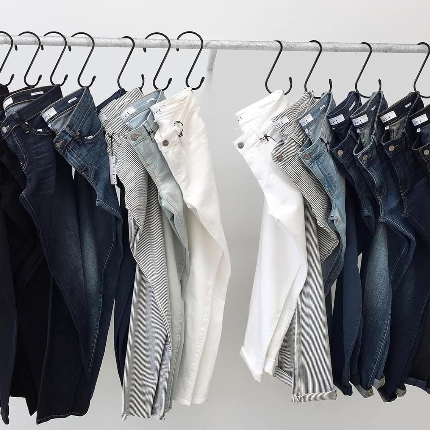 24 Pack 4 inch Large Vinyl Coated S Hooks with Rubber Stopper Non Slip Heavy Duty S Hook, Steel Iron Rubber Coated Closet S Hooks for Hanging Jeans Necklace Plants Cups Jewelry Pot Pan Towels, Black