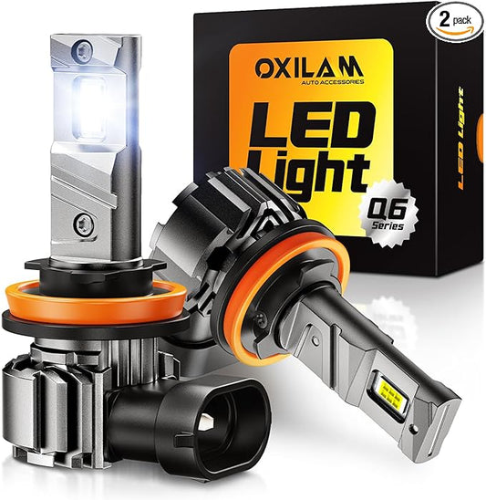 OXILAM H11 Fog LED Light Bulbs, 40000LM 900% Ultra-Bright 6500K H8/H16 Fog Bulb, 5 Min Quick Install, Longer Lifespan, IP68 Waterproof, Sealed design, Plug and Play, Pack of 2