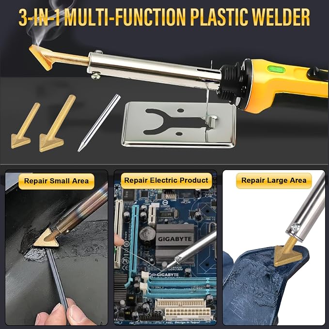 150W Plastic Welder Kit, 3-Speed Temperature Control Plastic Welding Kit, Professional Plastic Weld Tool With 70pcs Welding Rods,3Tips,Portable Plastic Repair Kit For Car Bumper,Kayak Repairs (Yellow) | Plastic Weld With 3 Tips, 70pcs Rods, Portable Bu...