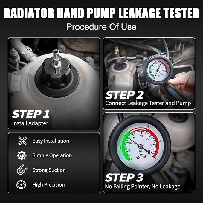 16 Pcs Universal Radiator Pressure Tester Kit,Coolant Pressure Tester kit with 13 Radiator Adapters,Precise Coolant Leak Detector for All Vehicle Cooling System