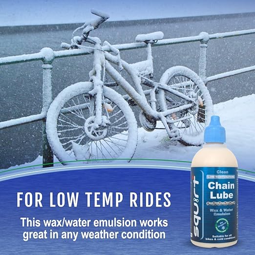Squirt Low-Temperature Chain Lube for Bikes (4 Oz) – Low Temperature All Weather Bike Chain Lube – Cold Weather Lubricant to Reduce Noise & Chainsuck