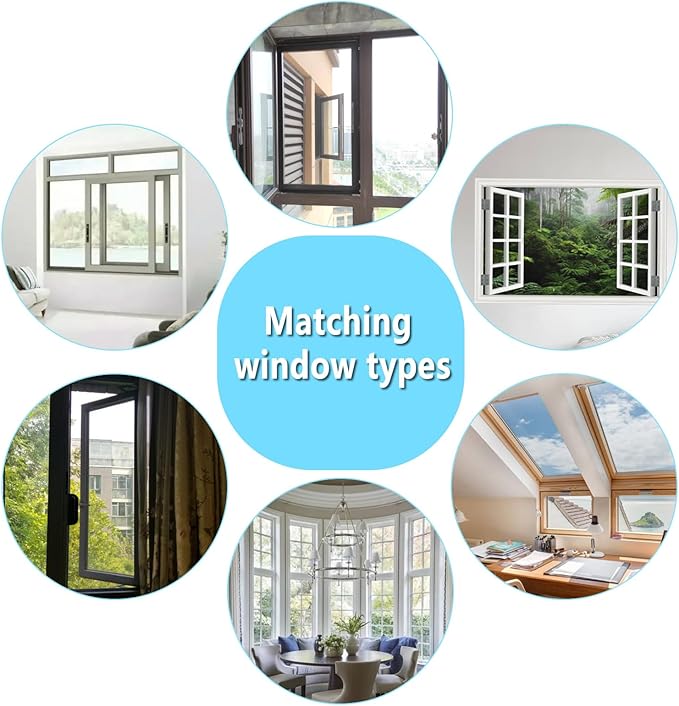 Magnetic Window Screen DIY Adjustable Window Mesh Screen Replacement Window Net Fits up to 59"x 61" White Frames with Fiberglass Mesh