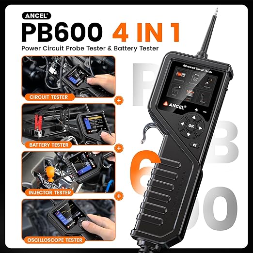 ANCEL PB600 4-in-1 Automotive Power Circuit Probe with True Waveform Oscilloscope, Battery Test, Injector & Relay Tester, Smart Multimeter, 30ft Heavy-Duty Cable for Mechanic, Technician & DIY