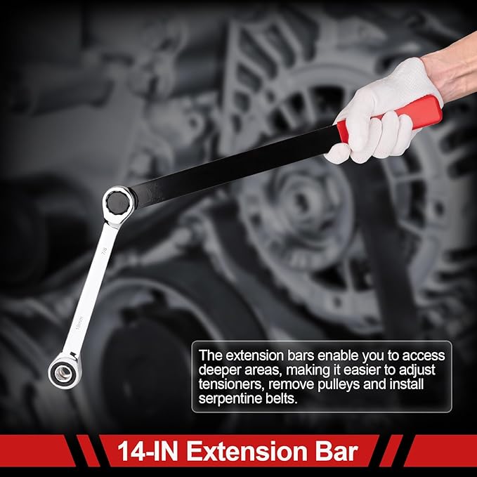 15PCS Serpentine Belt Tool Set, Professional Ratcheting Serpentine Belt Tensioner Tool for Removing and Installing Automotive Serpentine Belts