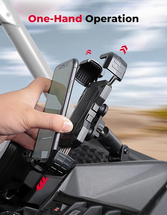 KEMIMOTO X3 Phone Mount, Anti-Vibration Dampener Cast-Aluminum Mount Dashboard One-Hand Operation Secure Lock 360° Adjustable Cell Phone Holder, Compatible with Can-Am Maverick X3 and MAX Models