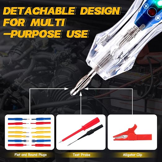 Test Light Probe Kit, 3-72V DC LED Digital Automotive Circuit Tester with Voltmeter, 18 Pieces Multi Function Auto Fuse Voltage Tester Electric Probe Test Kit