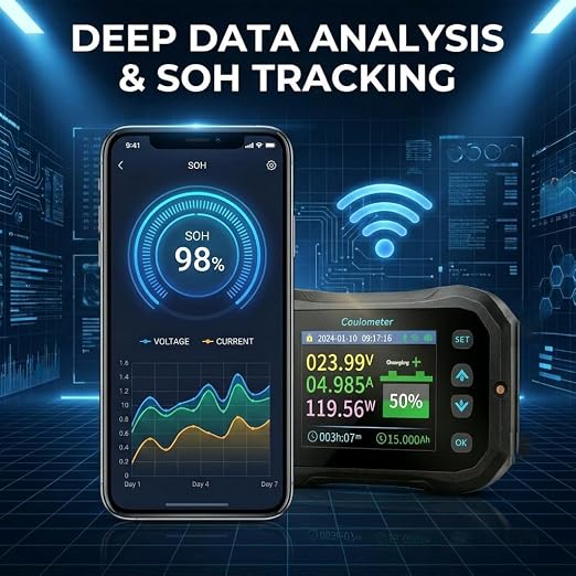 KMF Smart WiFi Battery Monitor Bluetooth with 400A Shunt, 80V High Precision Smart Shunt Voltmeter Coulometer for LiFePO4, Lithium, AGM - Real-time SOC% Ah Tracking for RV, Van, Solar Storage