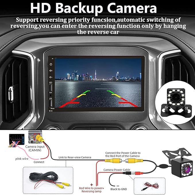 Double Din Car Stereo with Wireless Apple CarPlay & Android Auto, 7inch Touchscreen Car Audio Receiver, Wireless Car Radio with Bluetooth, Backup Camera/Mirrorlink/FM/SWC/Subwoofer/2 USB/AUX Input